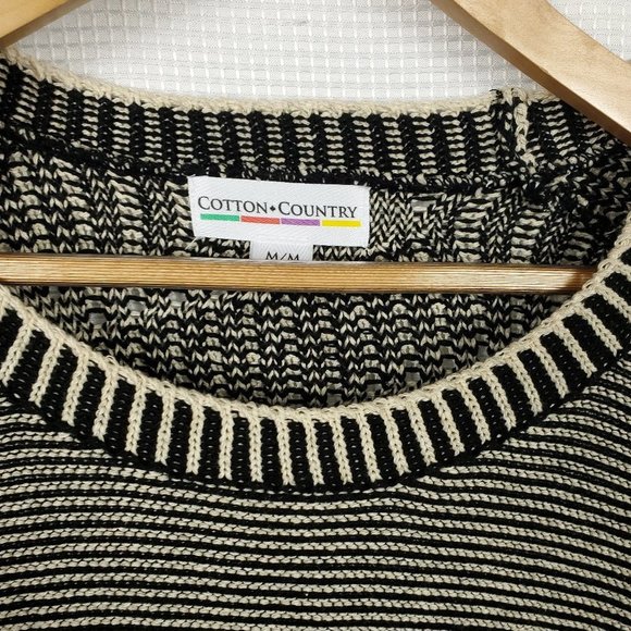 COTTON Striped Black and White Women's Sweater - Picture 7 of 11